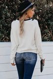Women Black and White Contrast Neckline Distressed Knit Sweater