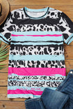 T-shirt western O-Collo con stampa leopardata a righe tie-dye