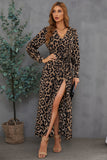 Sexy V Neck Cuffed Sleeve Leopard Maxi Dress