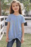 Short Sleeve Front Twist Striped Girl's Top