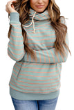 Turtleneck Striped Hoodie with Pocket