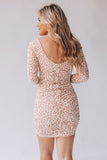Pink Leopard Print Bodycon Dress With Sleeves
