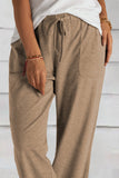 Khaki Loose Drawstring Waist Knit Pants with Pockets