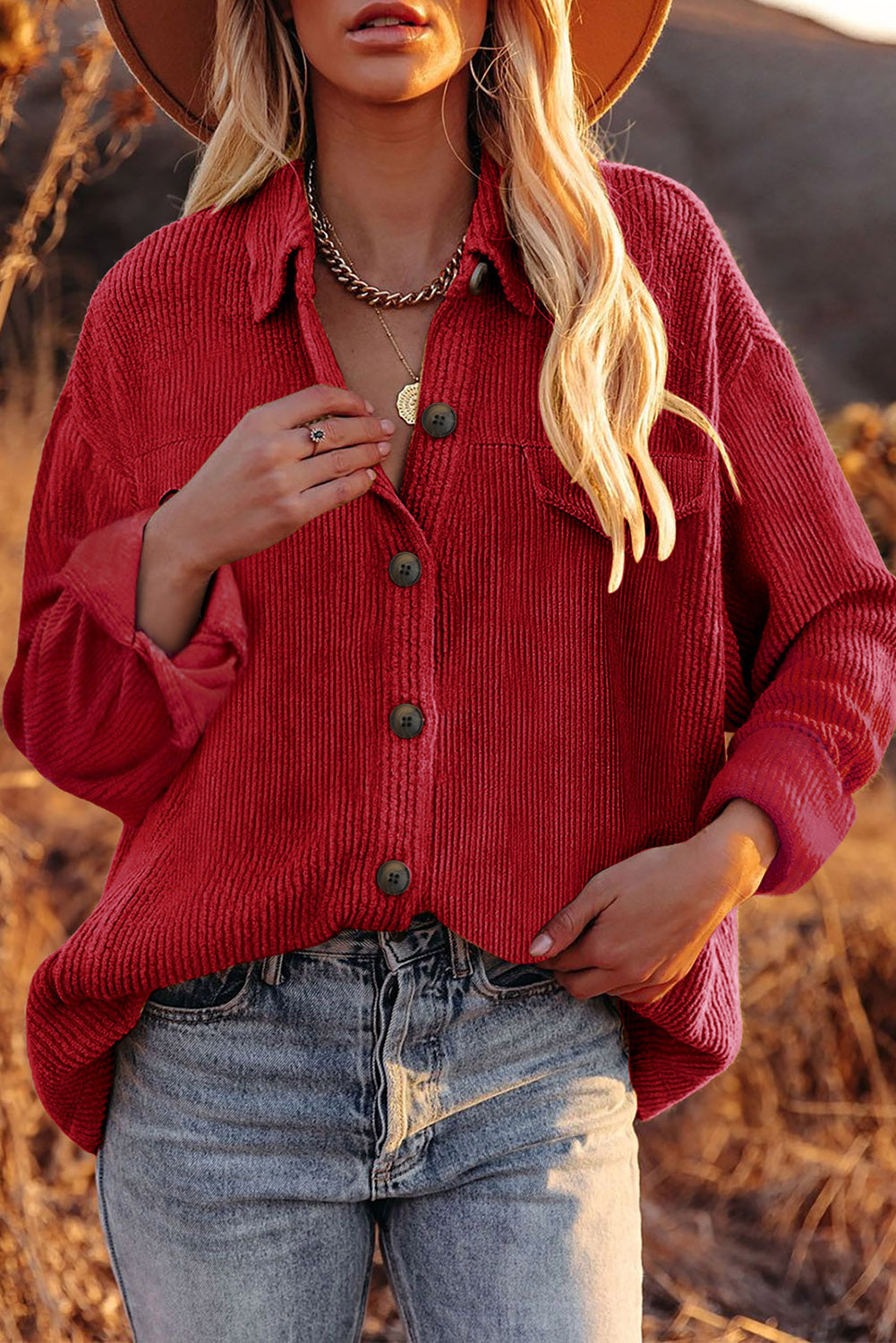 Loose Casual Corduroy Button Down Jacket
