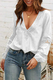 Plunge Neck Hollow Out Long Sleeve Top