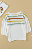 Top in maglia bianca con stampa a righe multicolori