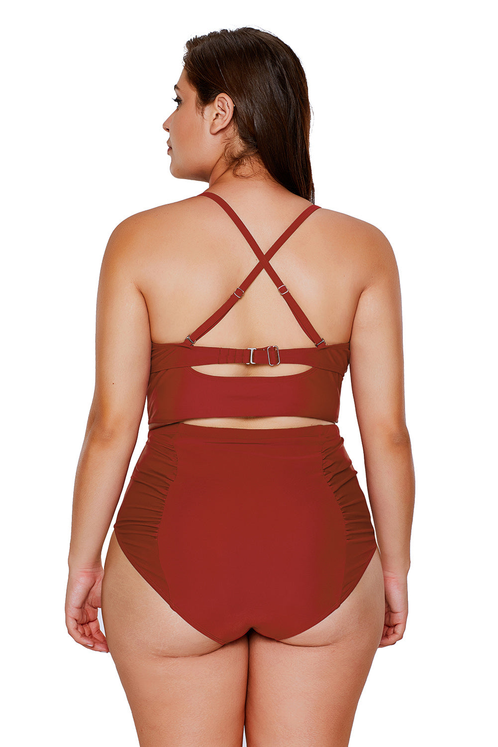 Rosy Strappy Neck Detail High Waist Swimsuit