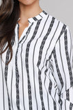 Ladies Turndown Collar Long Sleeve Formal Stripe Shirt