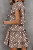 Polka Dot Split Neck Flowy Tiered Mini Dress