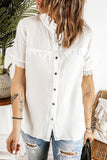 Buttoned Lace Splicing Ruffle Textured Short Sleeve Shirt