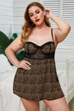 2pcs Leopard Print Lace Splicing Plus Size Babydoll with Thong