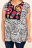 Rose And Cheetah Print Short Sleeve Oversized Floral Top
