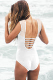Turquoise Strappy Hollow-out Back Mesh One-piece Swimwear
