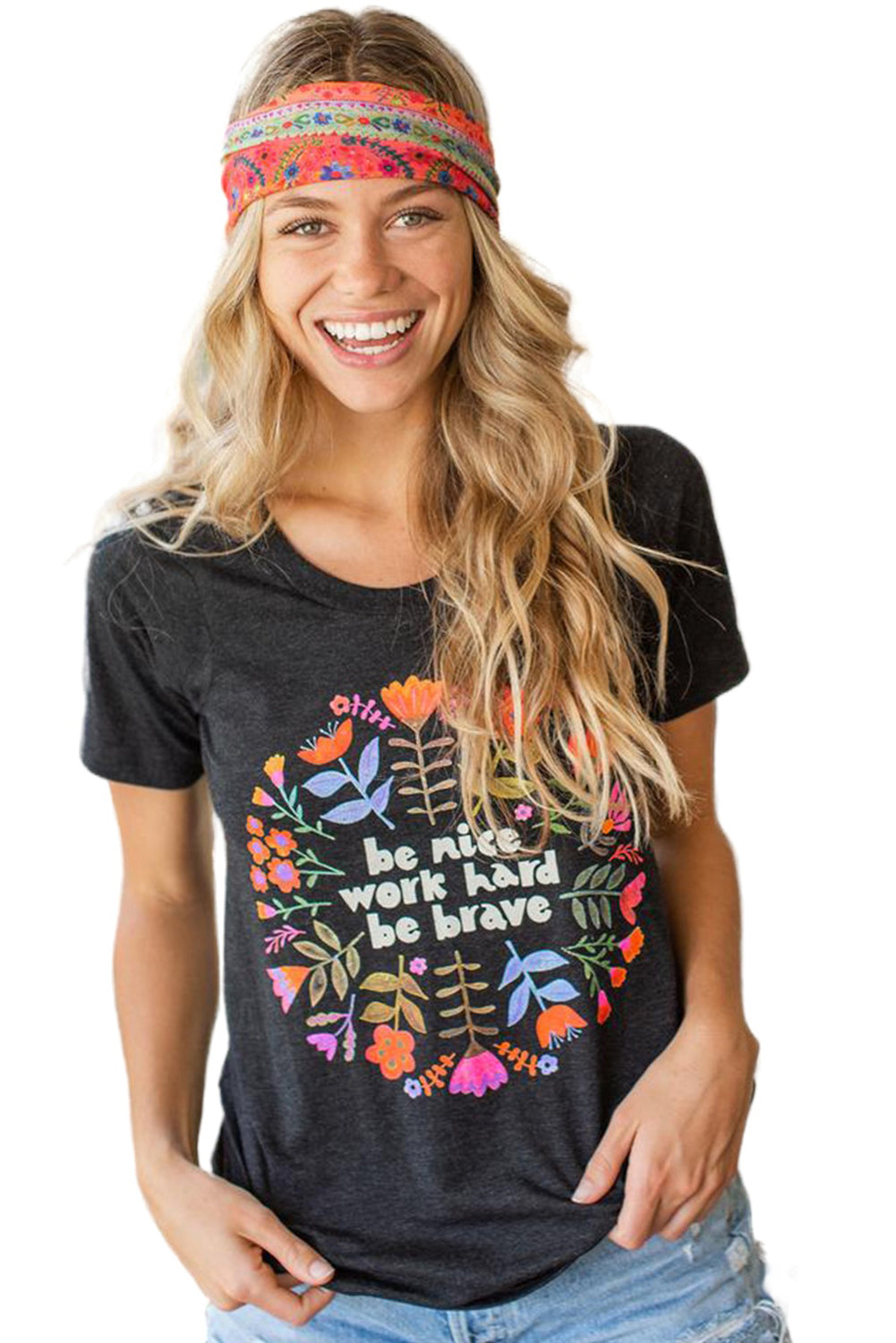 Casual Letters Floral Graphic Tee