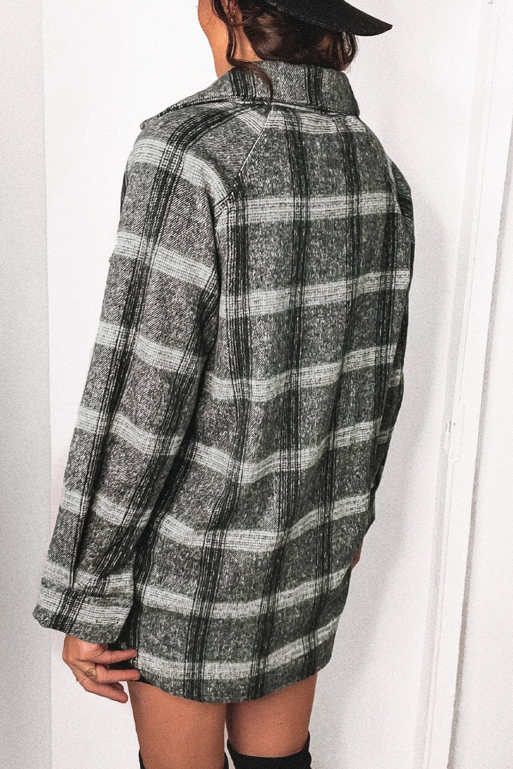 Plaid Print Buttoned Turn Down Collar Coat with Pocket