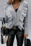 Women's Chic Button Ruffled Knitted Sweater with Pearl Buttons