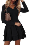 Black Tiered Ruffle A-line Mini Dress