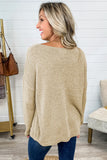 Women's Apricot Long Sleeve Drop Shoulder Knitted Thin Sweater