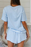 Stripe Print T-shirt and Elastic Waist Shorts Set