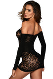 Off Shoulder Glove Sleeve Floral Lace Hollow-out Chemise