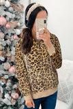 Women Cheetah Zip Collar Soft Fleece Drawstring Sweatshirts