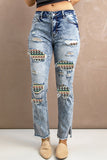 Acid Wash Distressed Holes Jeans with Slit