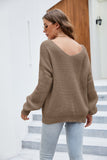 Women Brown Deep V Neck Pocketed Drop Shoulder Sweater
