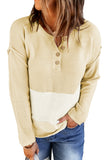 Women's V Neck Buttoned Knitted Color Block Long Sweater