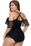 Plus Size Off Shoulder Mesh Sheer One Piece Swimsuit