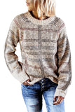 Women's Plaid Crew Neck Knitted Pullover Sweater