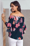 Floral Off The Shoulder Bowknot Front Low High Blouse