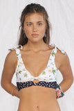 Tie Shoulder Ruffle Trim Print Knot Keyhole Bikini Set Swimwear