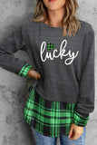 Top a maniche lunghe patchwork con stampa scozzese Lucky