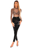 Cheetah Print Bodysuit Long Sleeve Women's Mesh Lingerie