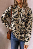 Beige Leopard Print Long Sleeve Hooded Sweatshirt