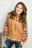 Texured Aztec Print Plus Size Pullover Hoodie