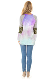 Tie Dye Long Sleeve Top With Stripes And Leopard Print
