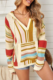 Women's Multicolor Splicing V Neck Pocket Eyelet Sweater