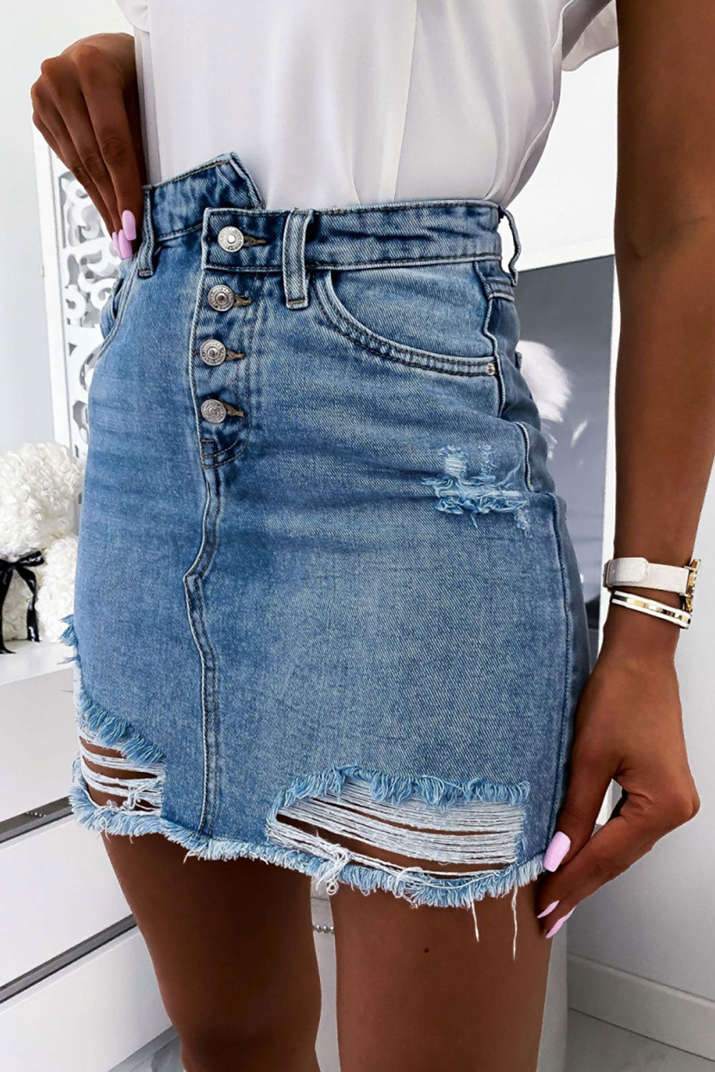 ripped jeans skirt