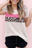T-shirt patchwork leopardata con scollo tondo