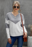 Women V Neck Colorblock Casual Sweater