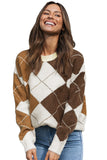 Maglione argyle invernale color block geometrico marrone da donna 