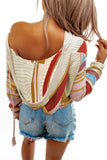 Women's Multicolor Splicing V Neck Pocket Eyelet Sweater