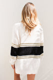 Maglione pullover lavorato a maglia a spalla bassa colorblock da donna in bianco e nero