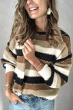 Women Brown Striped Crew Neck Thick Winter Sweaters