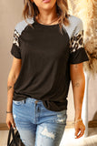 Striped Leopard Print Short Sleeve Women T-shirt
