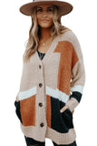 Women's Button Down Oversized Colour Block Cardigan with Pockets