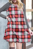 Striped Raglan Sleeve Checkered Mini Dress