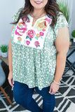 Rose And Cheetah Print Short Sleeve Oversized Floral Top