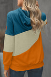 Multicolor Colorblock Cowl Neck Pullover Hoodie